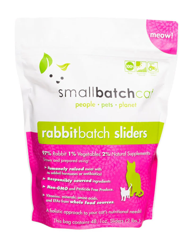 Small Batch 3lb Frozen Rabbit Sliders Cat Food - Image 1
