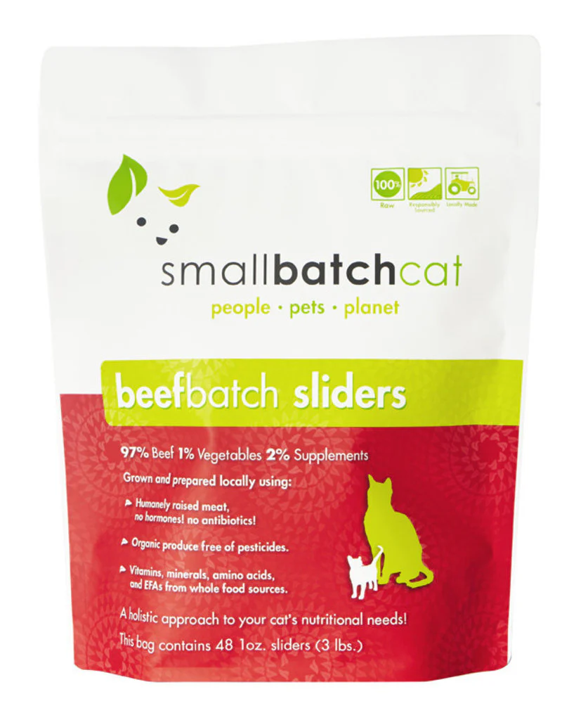 Small Batch 3lb Frozen Beef Sliders Cat Food - Image 1