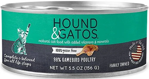 Hound & Gatos Grain Free Wet Cat Food Game Bird 5.5oz can - Image 1
