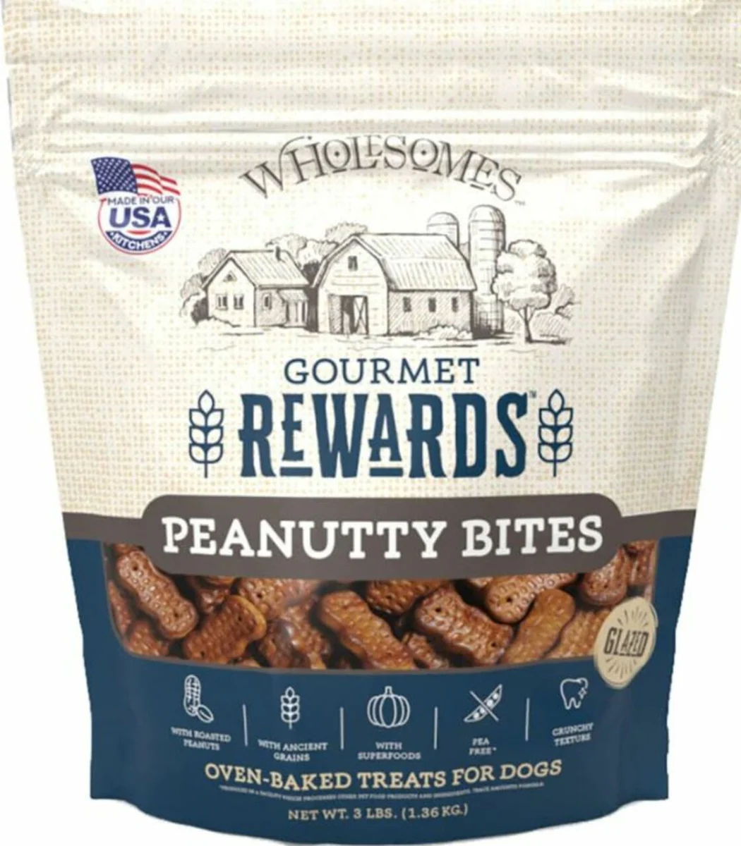 Wholesome 3 lbs Gourmet Rewards Peanutty Bites Dog Biscuits - Image 1