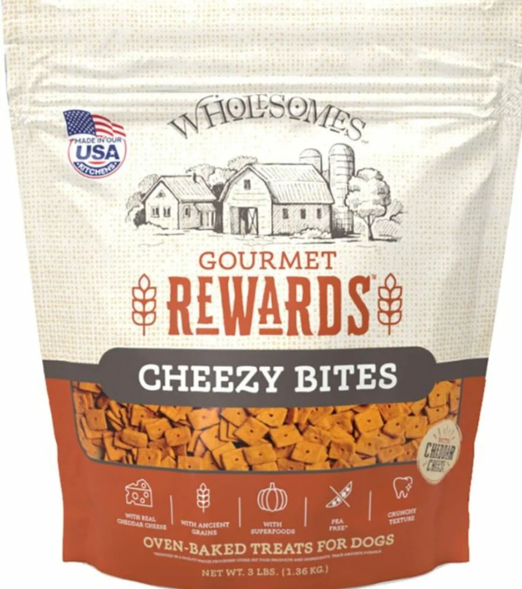 Wholesome 3 lbs Gourmet Rewards Cheezy Bites Dog Biscuits, Cheddar Cheese - Image 1