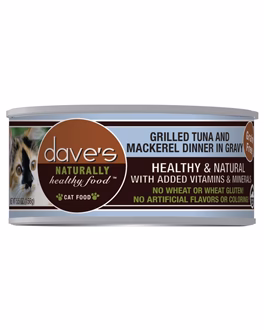 Daves Pet Food 33011288 Naturally Healthy Grain Free Tuna & Mackerel Dinner in Gravy Formula Can Cat Food, 5.5 oz - Pack of 24 - Image 1