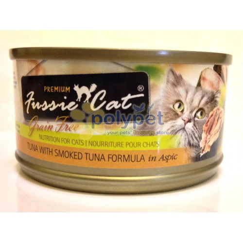 Fussie Cat Premium Grain Free Tuna with Smoked Tuna in Aspic Canned Cat Food - Image 1