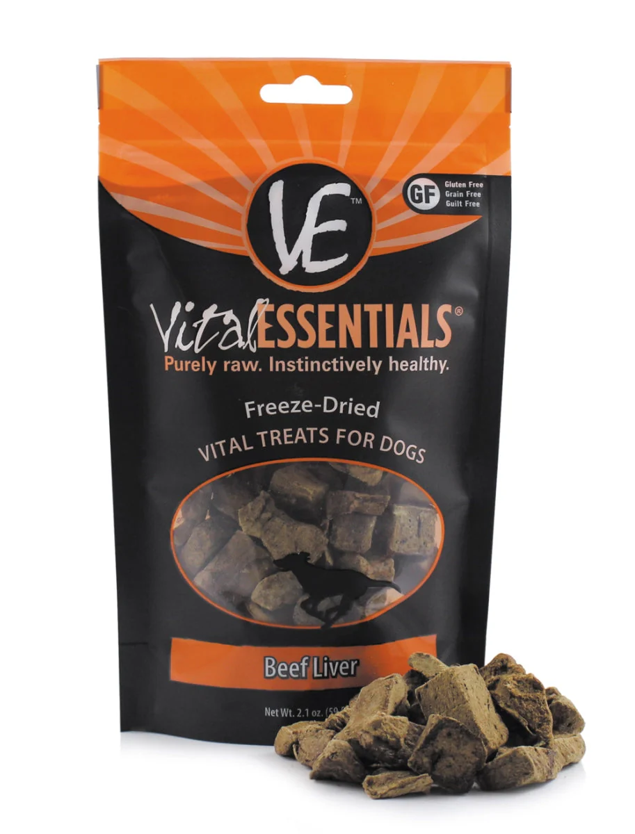 Vital Essentials Freeze-Dried Vital Treats Grain Free Beef Liver Freeze Dried Dog Treat, 2.1 oz - Image 1