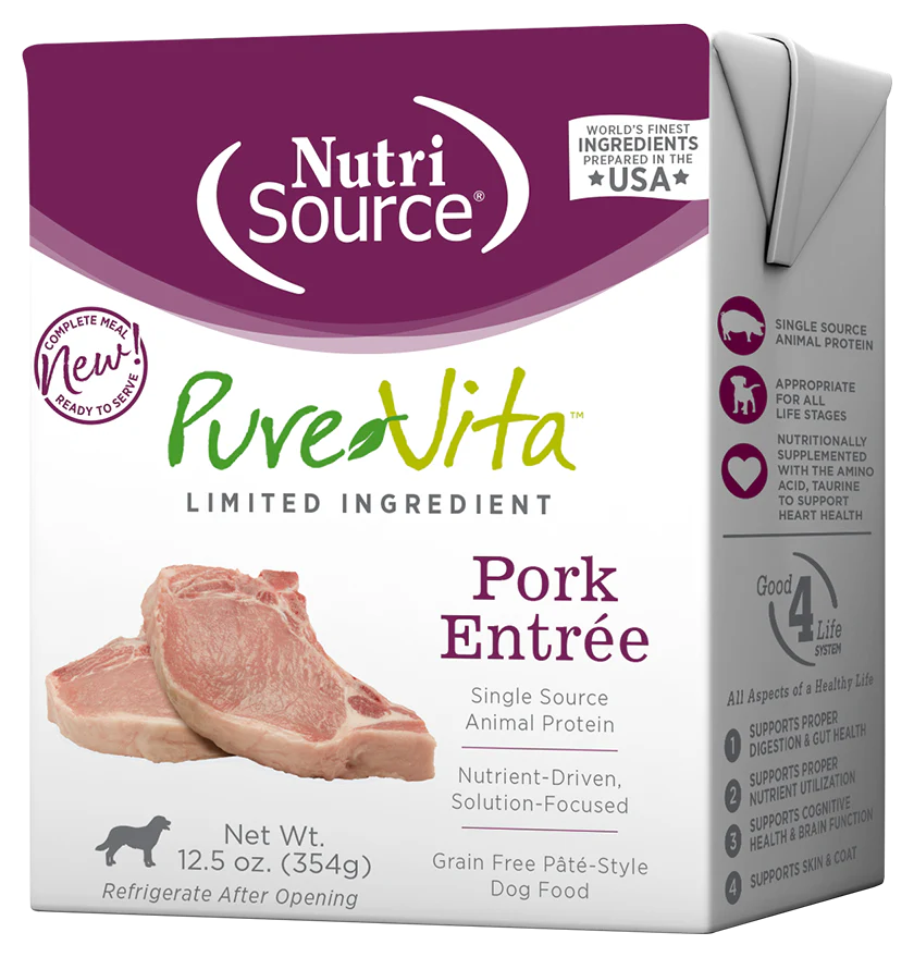 Pure Vita Wet Dog Food 12.3oz Grain Free Pork Pate Carton - Image 1