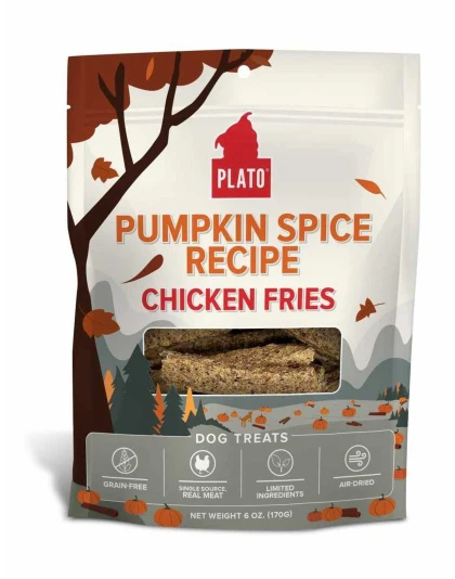 Plato Halloweeb  Pumpkin Spice Recipe Chicken Fries Dog Treat 6oz - Image 1