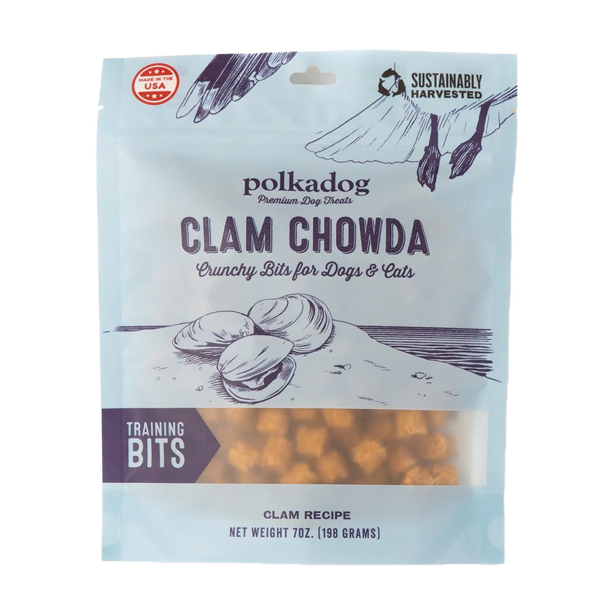 Polkadog Clam Chowda Training Bits Crunchy Dog & Cat Treats, Clam Recipe, 7oz - Image 1