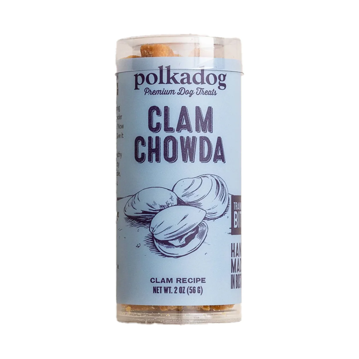 Polkadog Clam Chowda Training Bits Crunchy Dog Treats, Clam Recipe, 2oz Mini Tube - Image 1