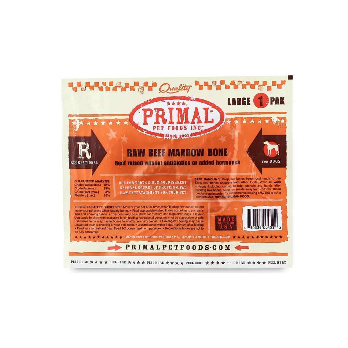 Primal Frozen Raw Beef Marrow Bone, Large, 1-Pack - Image 1
