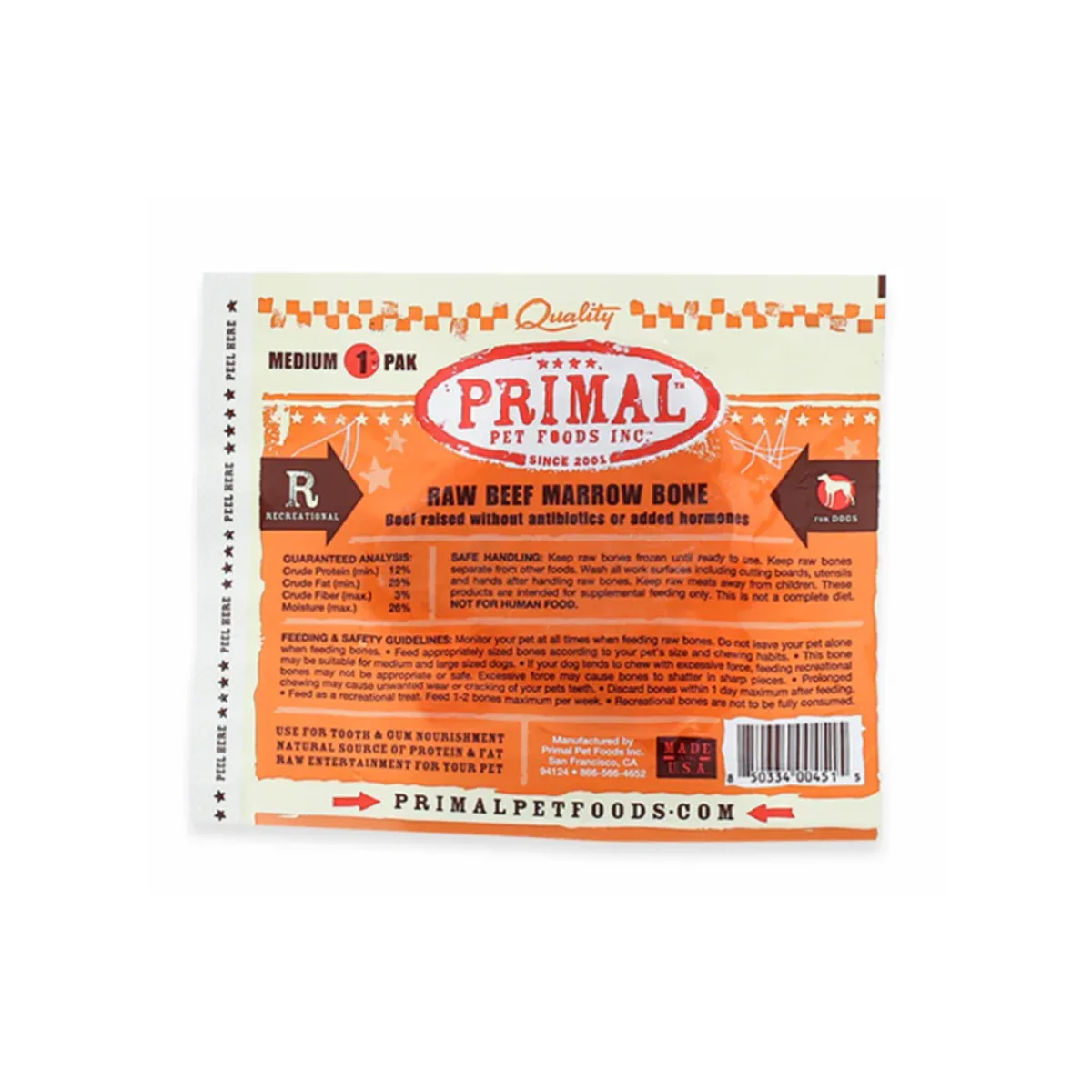 Primal Frozen Raw Beef Marrow Bone, Medium, 1-Pack - Image 1