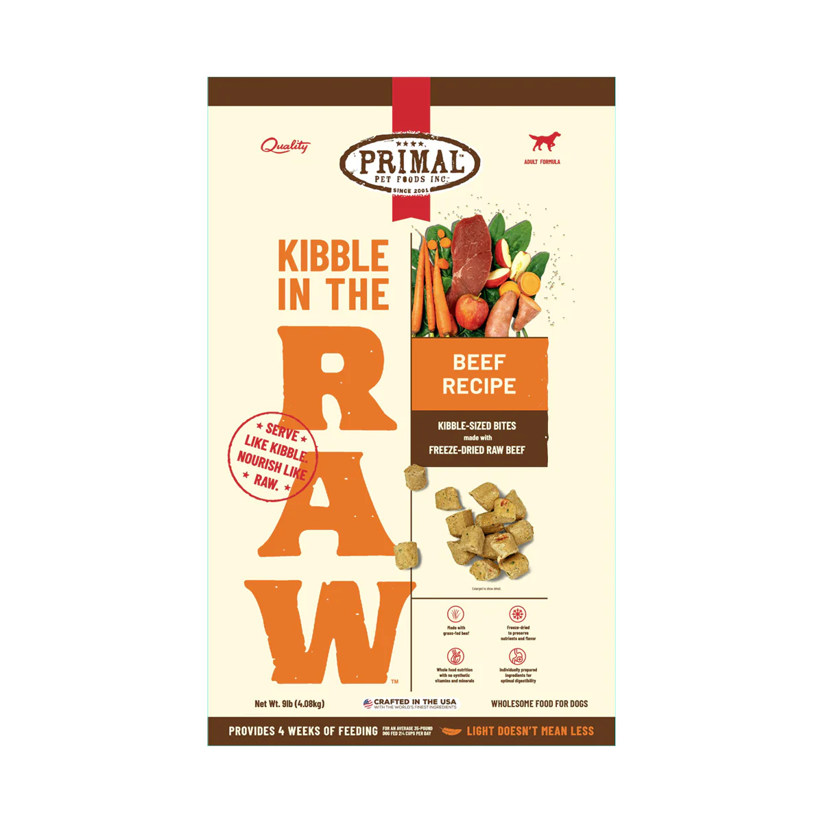 Primal Kibble in the Raw Freeze Dried Dog Food Beef Formula, 9lb Bag - Image 1