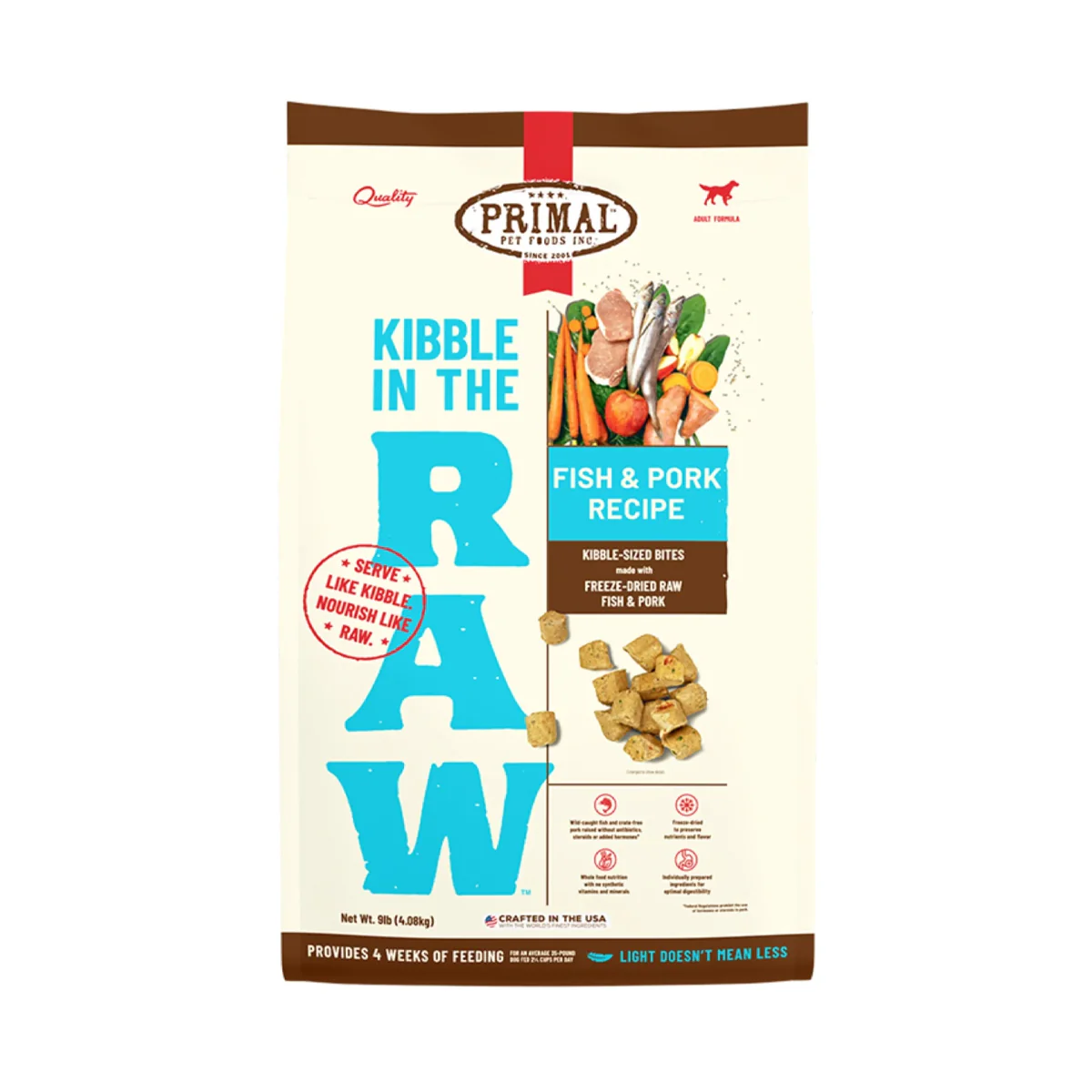 Primal Kibble in the Raw Freeze Dried Dog Food Fish & Pork Formula, 9lb Bag - Image 1