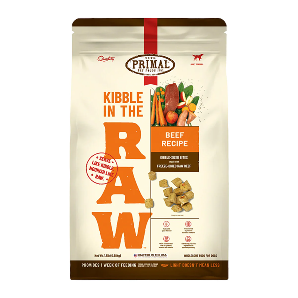 Primal Kibble in the Raw Freeze Dried Dog Food Beef Formula, 1.5lb Bag - Image 1