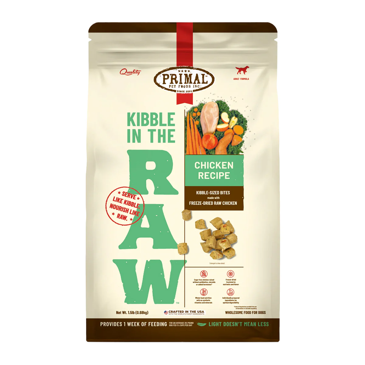 Primal Kibble in the Raw Freeze Dried Dog Food Chicken Formula, 1.5lb Bag - Image 1