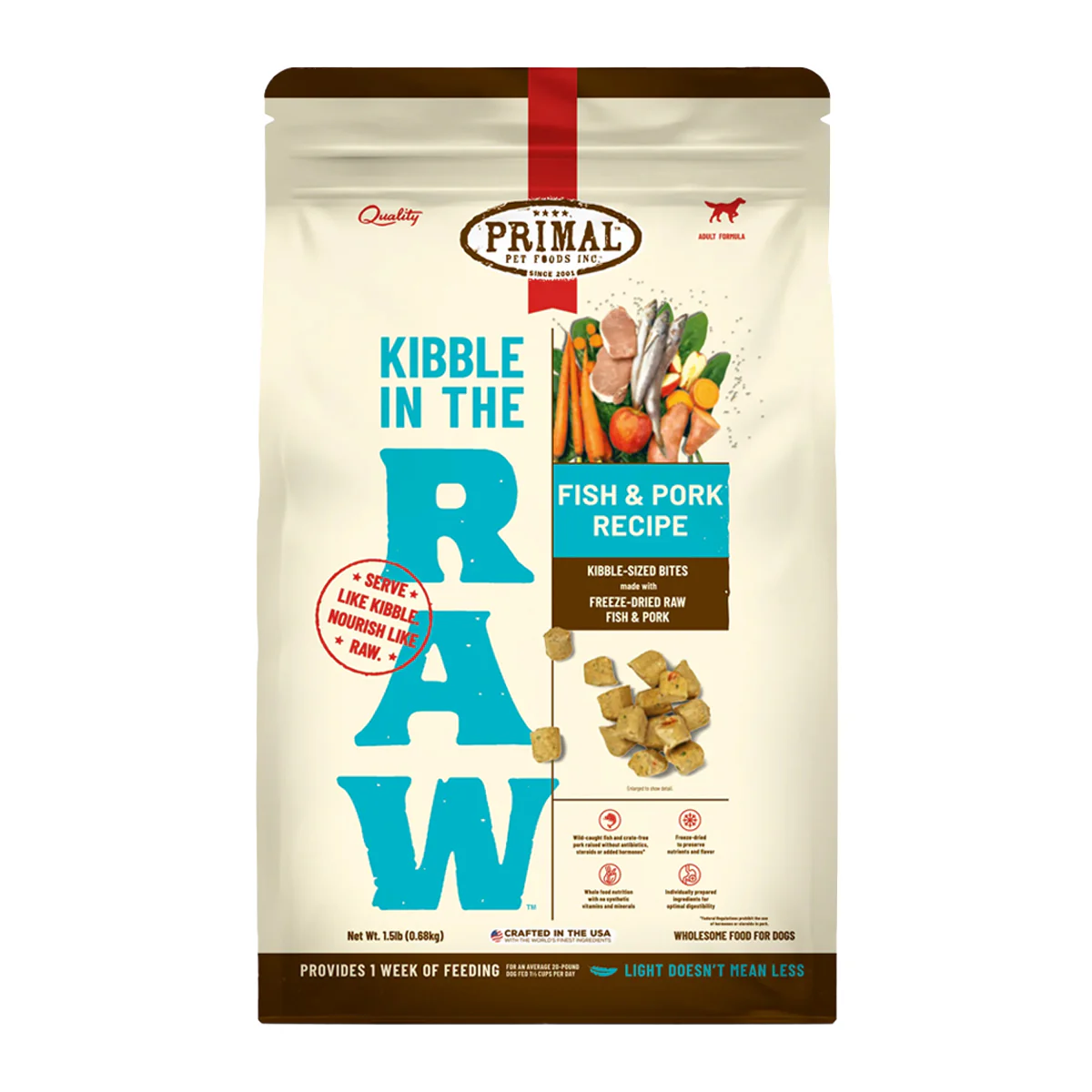 Primal Kibble in the Raw Freeze Dried Dog Food Fish & Pork Formula, 1.5lb Bag - Image 1