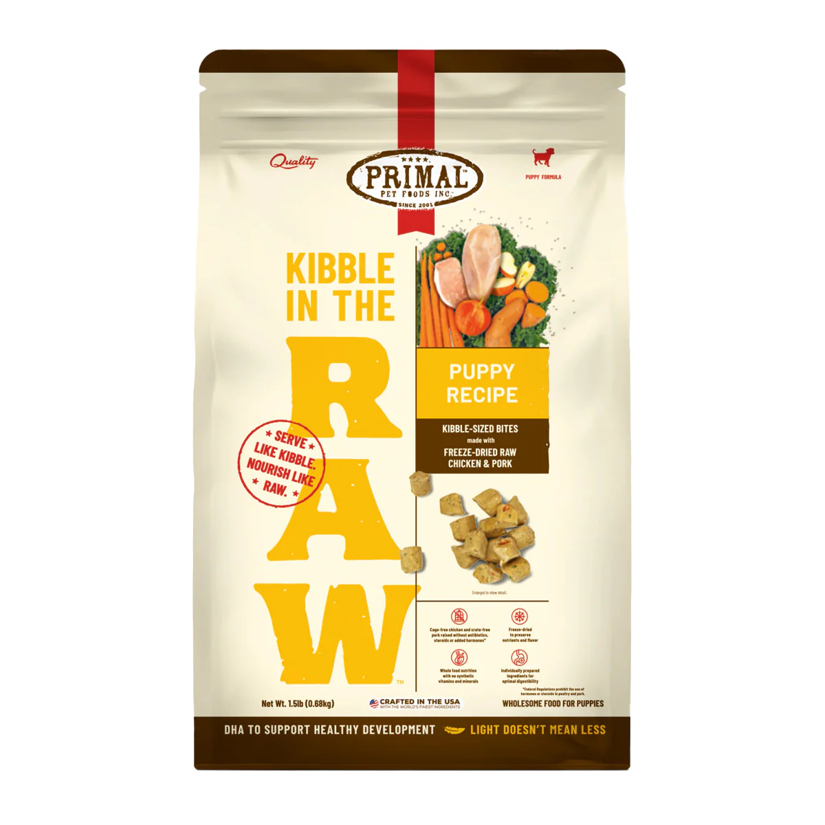 Primal Kibble in the Raw Freeze Dried Puppy Dog Food Chicken Pork Formula, 1.5lb Bag - Image 1
