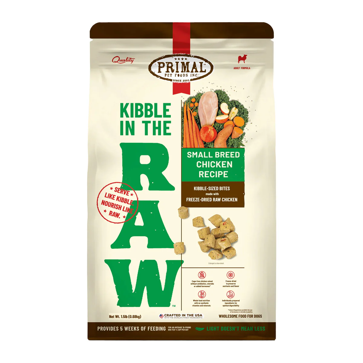 Primal Kibble in the Raw Freeze Dried Small Breed Dog Food Chicken Formula, 1.5lb Bag - Image 1