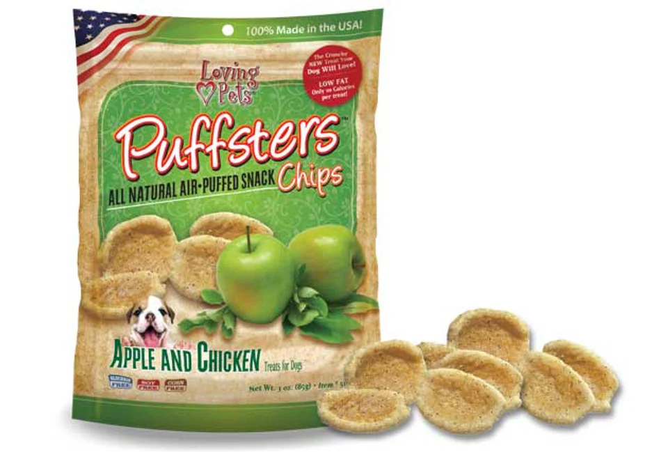 Loving Pets Dog Treat Puffsters Apple and Chicken Chips for Dogs 4oz - Image 1