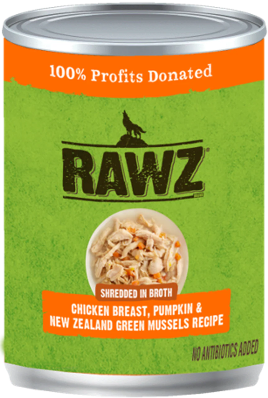 Rawz Shreddded Chicken, Pumpkin, New Zealand Green Mussel Dog Food 10oz - Image 1
