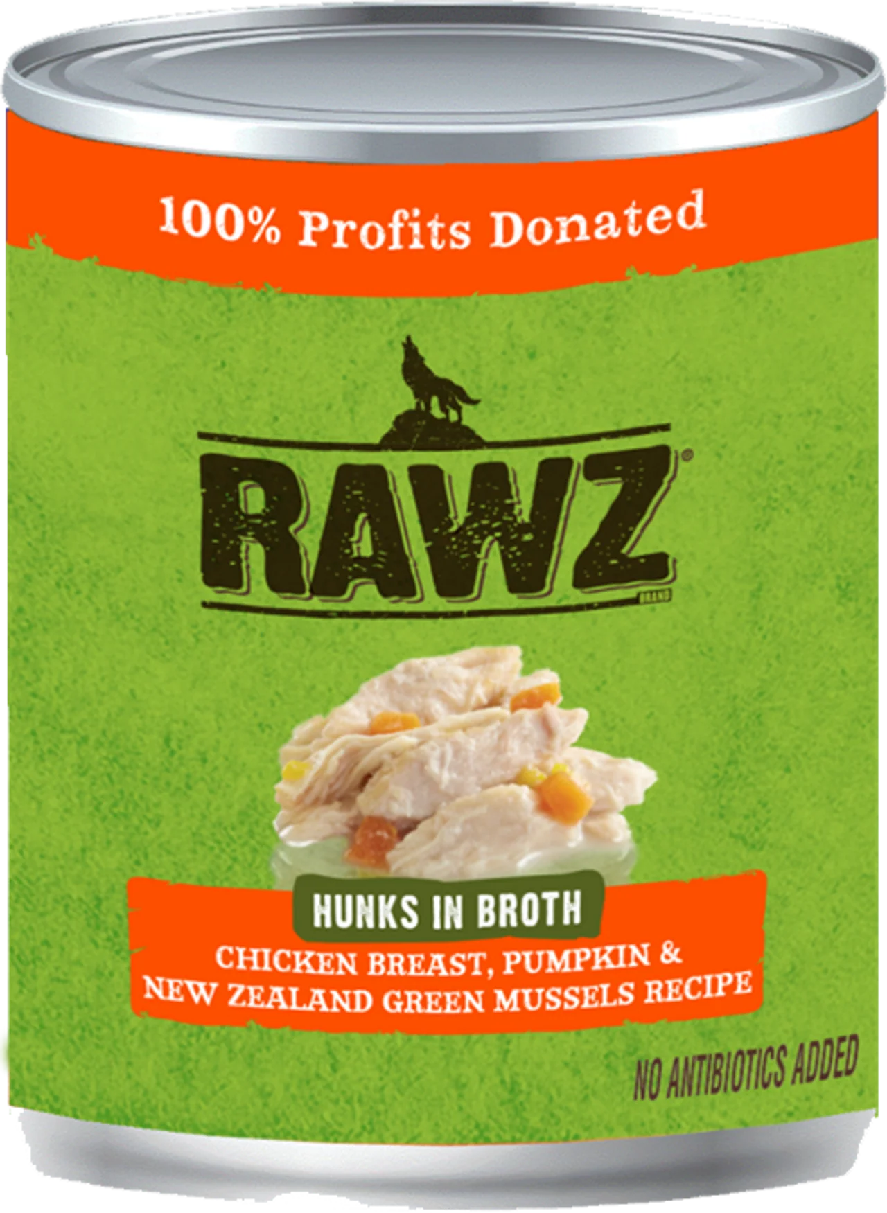 Rawz Hunks in Broth Chicken, Pumpkin, New Zealand Green Mussel Dog Food 10oz - Image 1