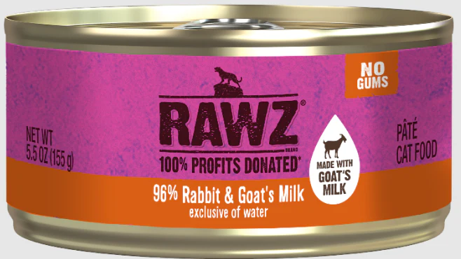 Rawz Canned Cat Food 96% Rabbit & Goats Milk Pate 5.5oz - Image 1