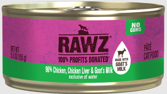 Rawz Canned Cat Food 96% Chicken Chicken Liver & Goats Milk Pate 5.5oz - Image 1
