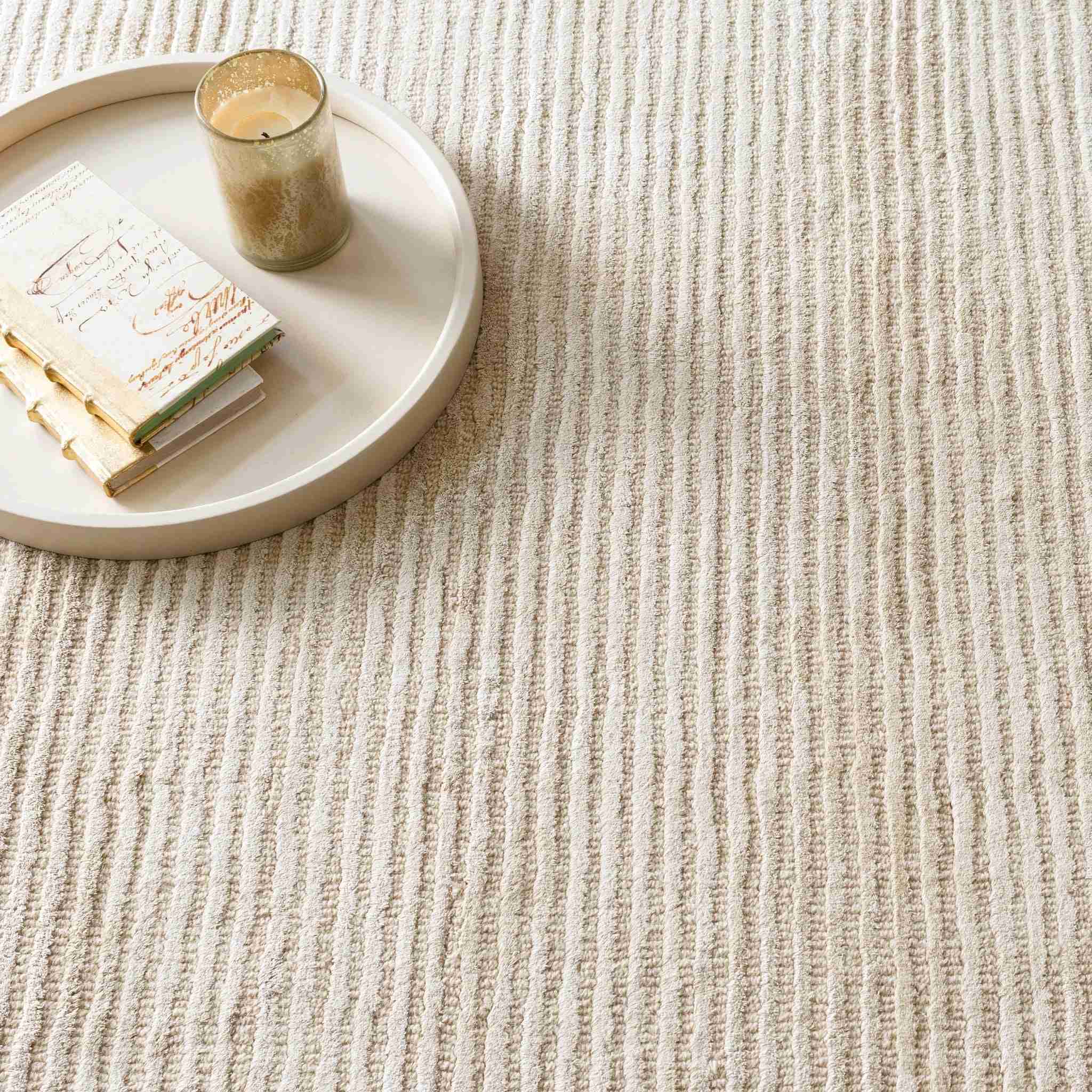 Cut Stripe Ivory Hand Knotted Viscose/Wool Rug - Image 2