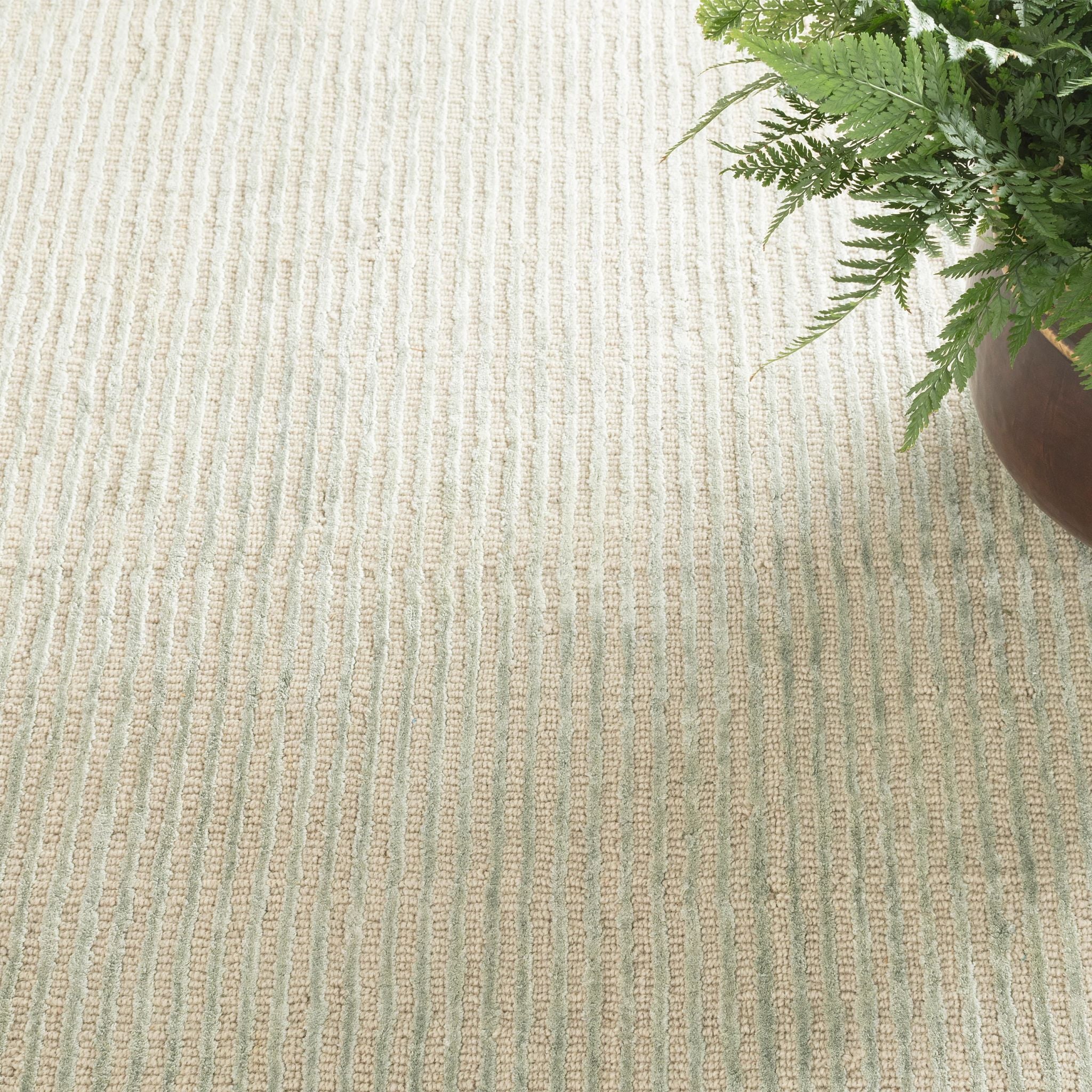 Cut Stripe Ocean Hand Knotted Viscose/Wool Rug - Image 2
