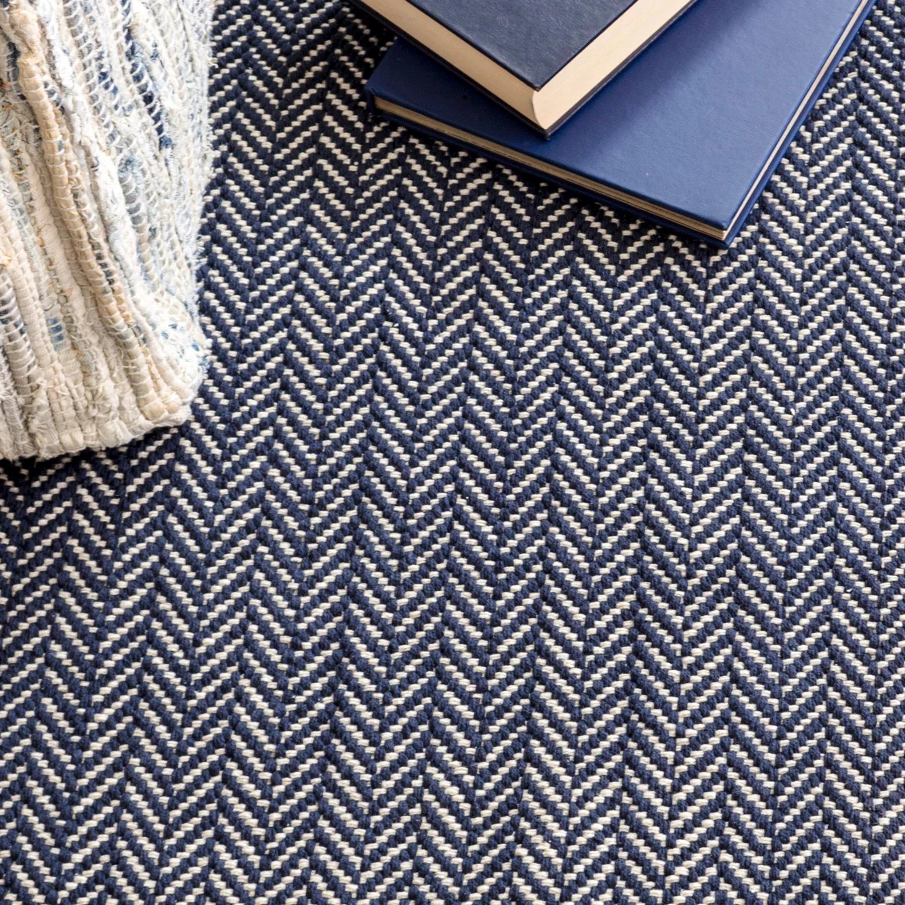 Herringbone Indigo Handwoven Cotton Rug - Image 2