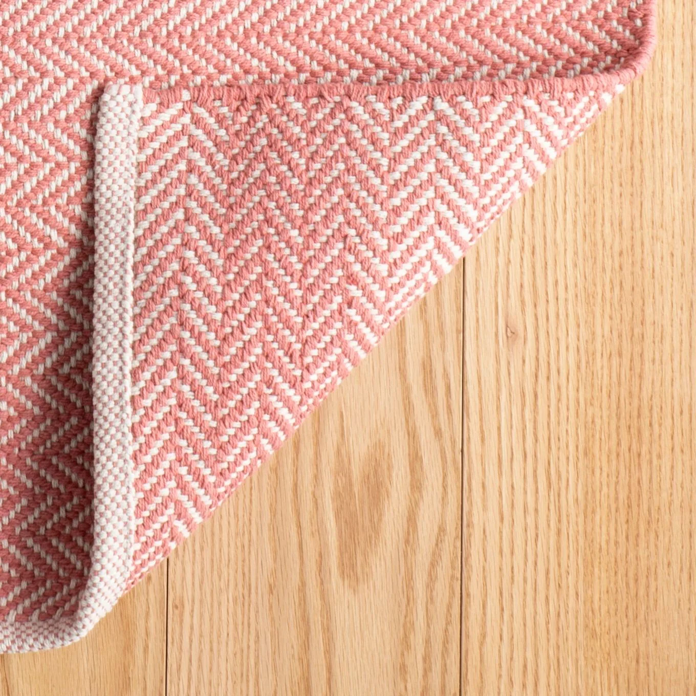 Herringbone Coral Handwoven Cotton Rug - Image 3