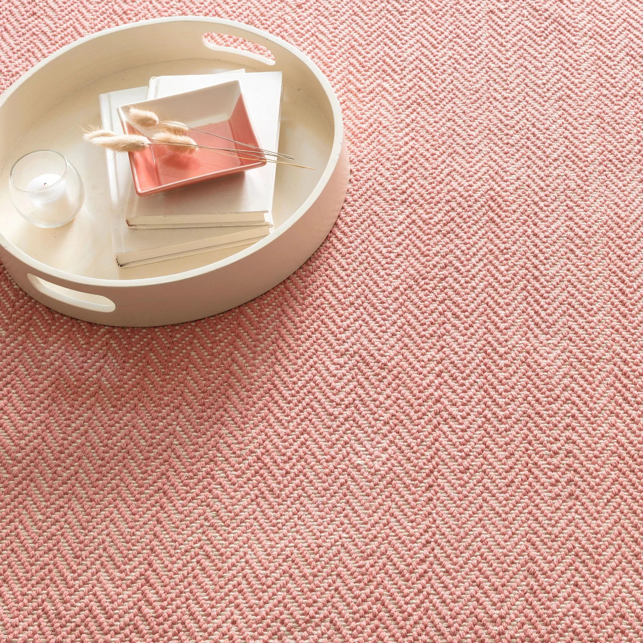 Herringbone Coral Handwoven Cotton Rug - Image 2
