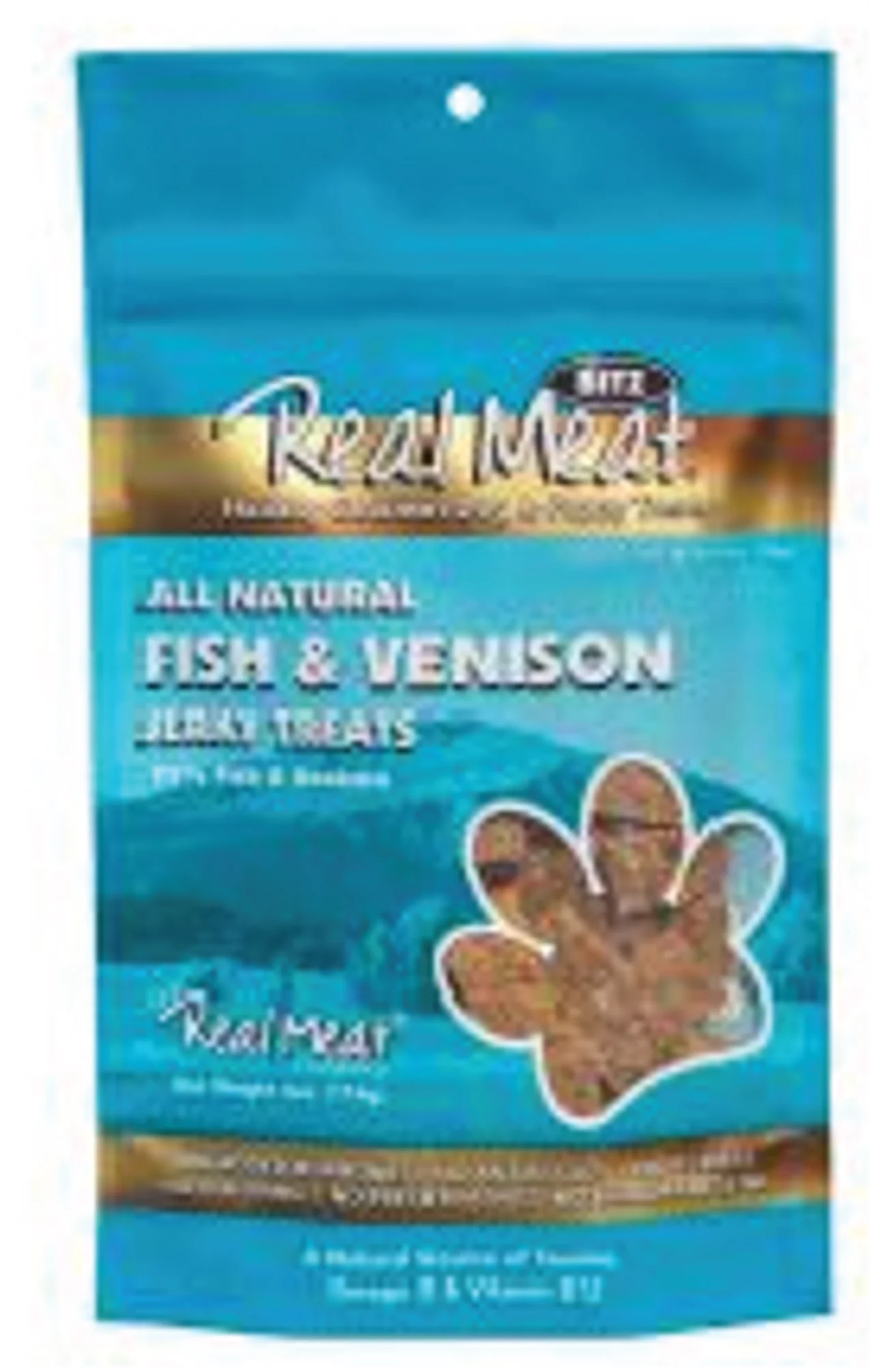 Real Meat Jerky Dog Treats Fish and Venison 4oz - Image 1