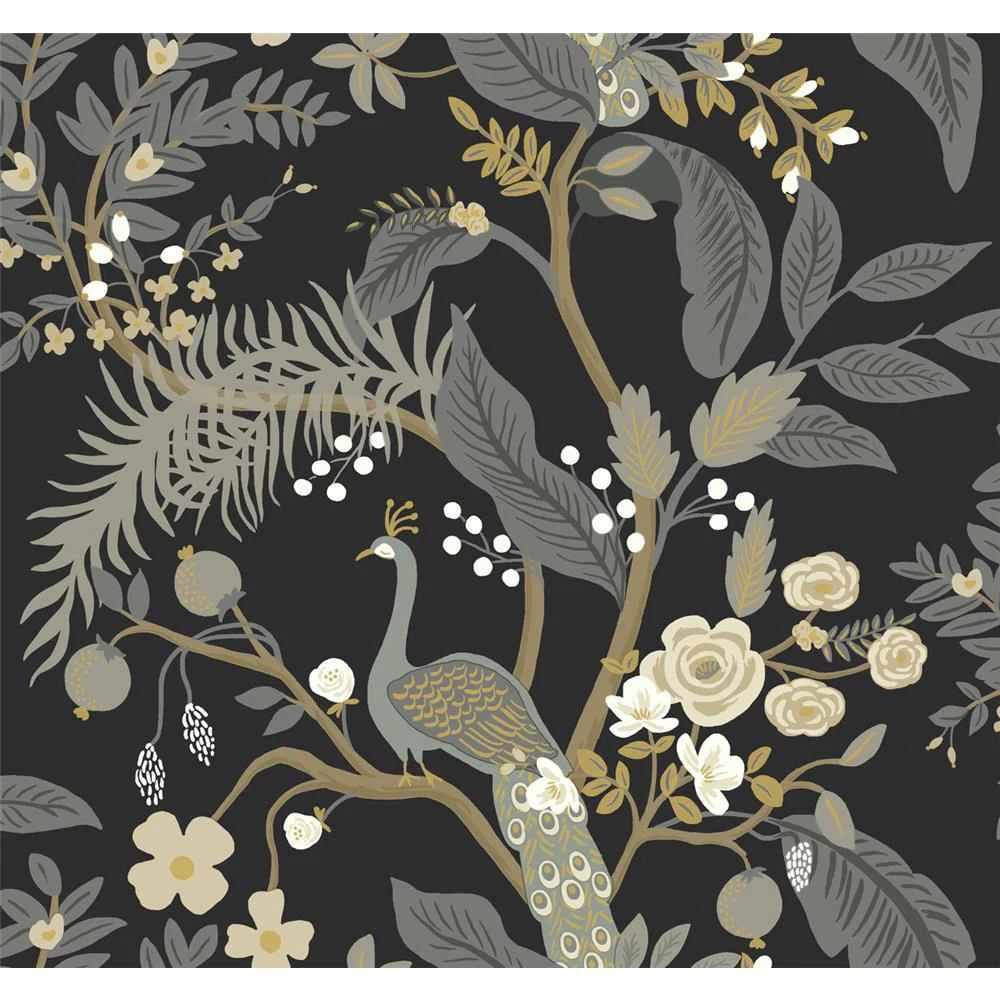 Peacock Floral Wallpaper, Black - Image 3