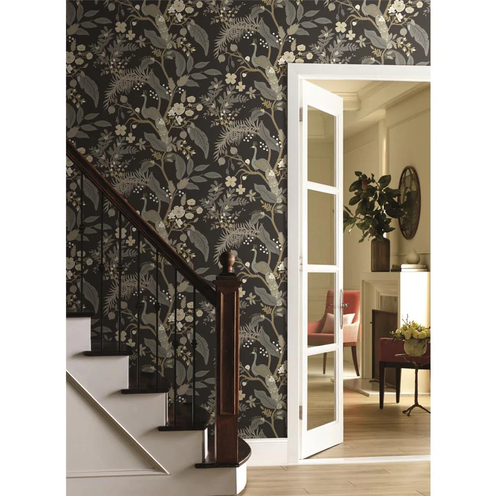 Peacock Floral Wallpaper, Black - Image 2