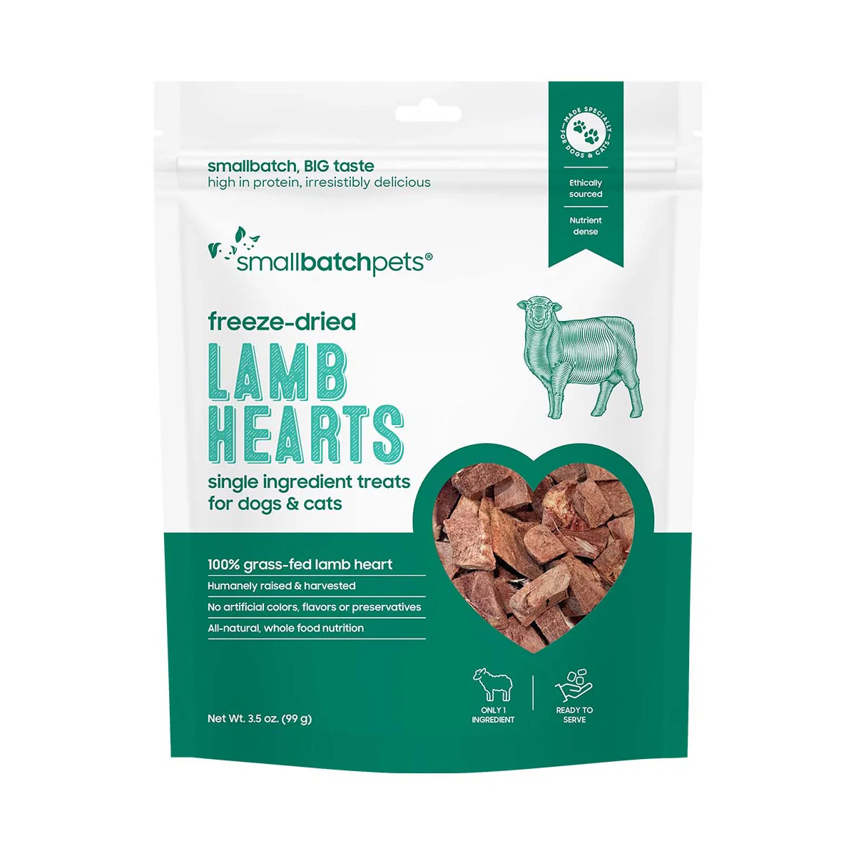 Smallbatch Freeze-Dried Lamb Hearts Dog Treats, 3.5oz - Image 1