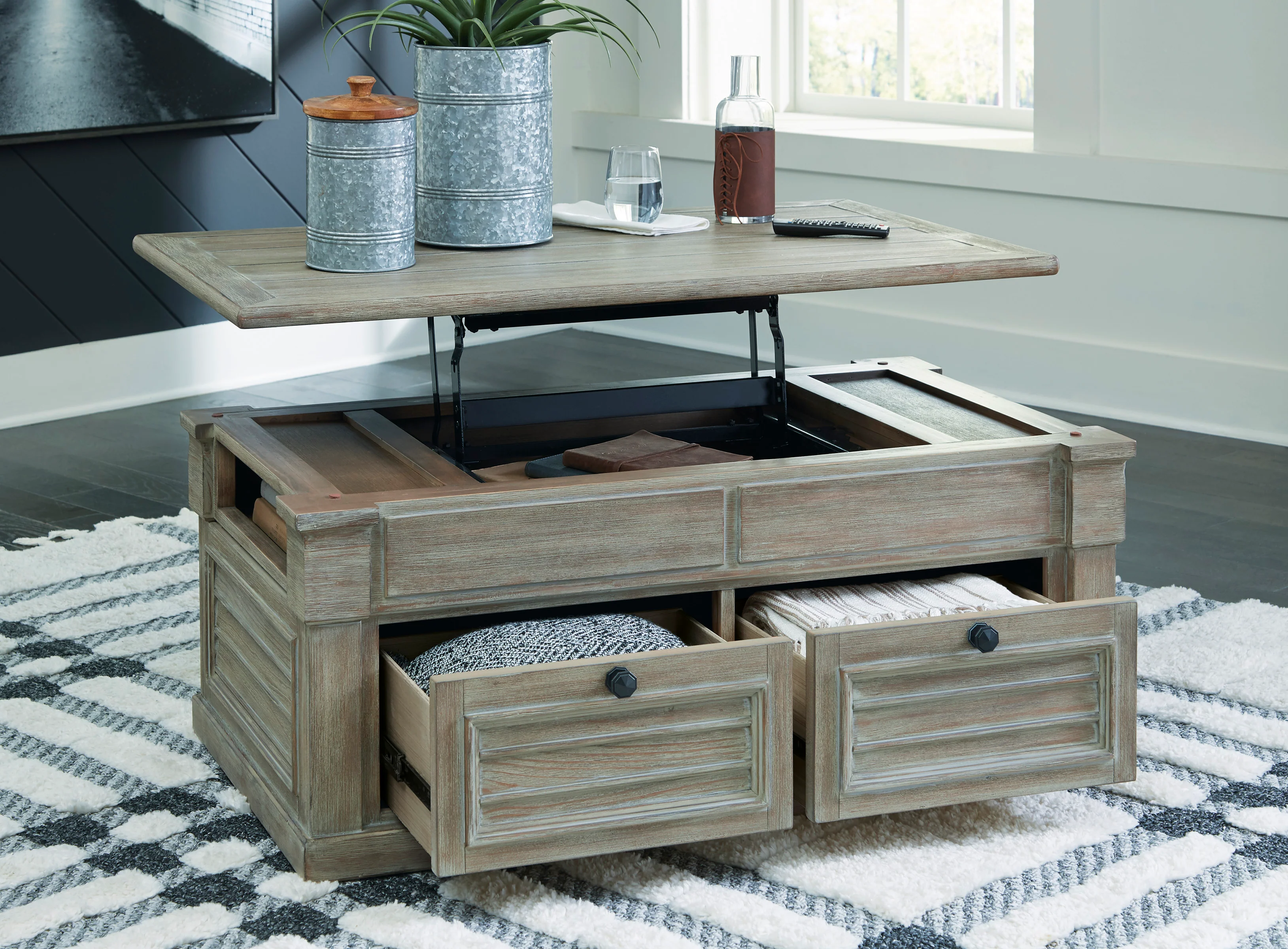 T659-20 Ashley Moreshire Lift Top Coffee Table/ Bisque - Image 1