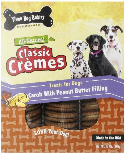 Three Dog Bakery 13oz Classic Cremes Carob with Peanut Butter Filling Baked Dog Treats - Image 1