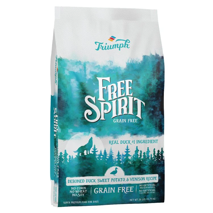 Triumph Free Spirit Grain Free Duck, Vegetable, & Venison Recipe Dog Food 26lb bag - Image 1