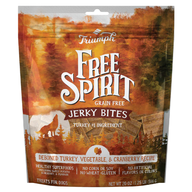 Triumph Free Spirit Grain Free Turkey, Vegetable, & Cranberry Recipe Jerky Bites 20oz - Image 1