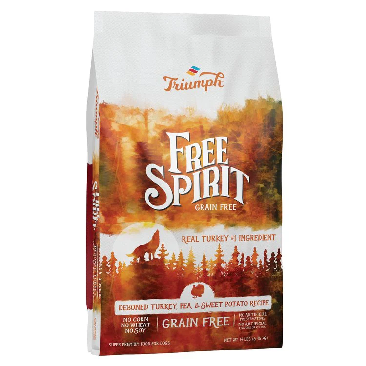 Triumph Free Spirit Grain Free Turkey & Sweet Potato Recipe Dog Food 28lb bag - Image 1