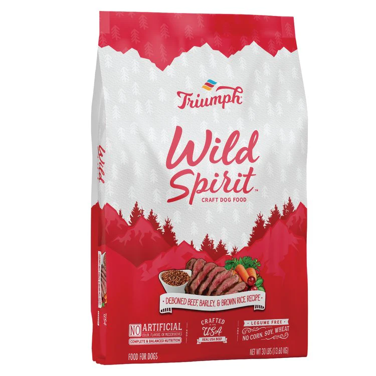 Triumph Wild Spirit Beef, Barley, & Brown Rice Recipe Dog Food 30lb bag - Image 1