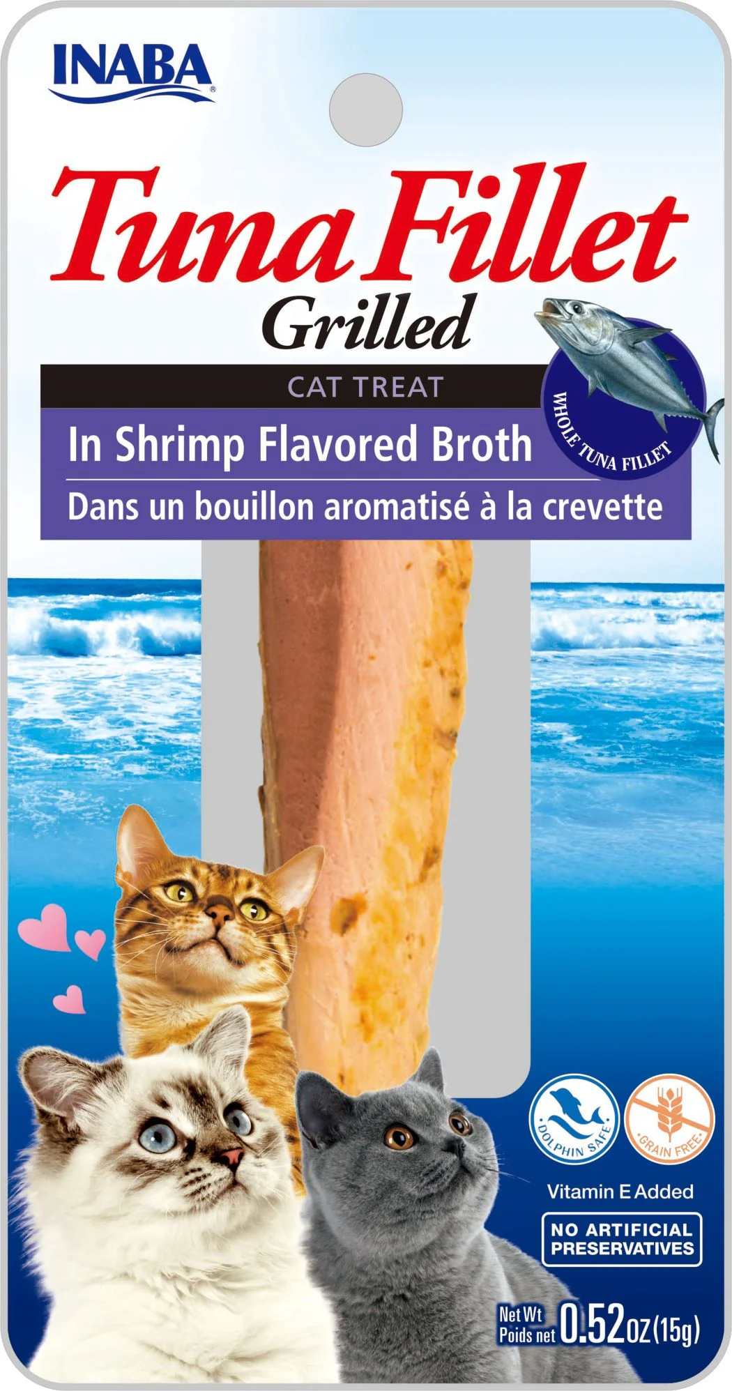 INABA Premium Hand-Cut Grilled Tuna Fillet Cat Treats w Vitamin E  0.52 oz  Shrimp Broth - Image 1