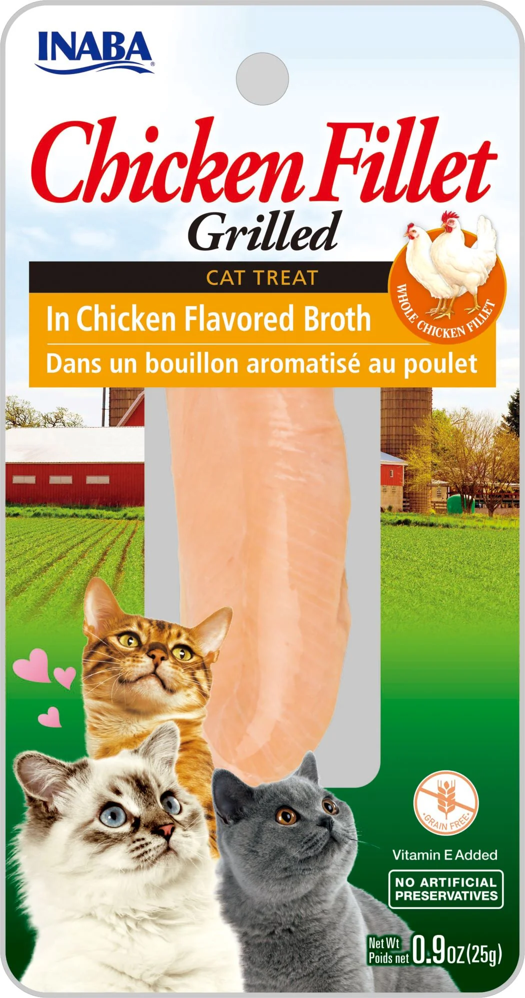 INABA Natural  Premium Hand-Cut Grilled Chicken Fillet Cat Treats/Topper/Complement with Vitamin E and Green Tea Extract  0.9 Ounces Each  Chicken Broth - Image 1