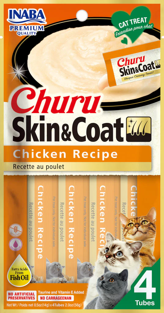 Inaba Churu 4pk Skin and Coat Chicken Puree - Image 1