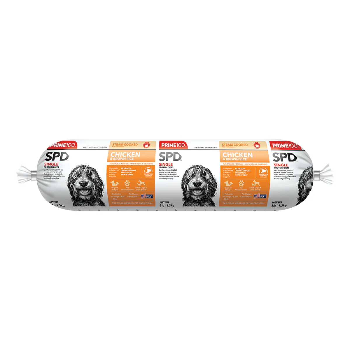 Prime100 SPD Fresh Roll Chicken & Brown Rice 3lb - Image 1