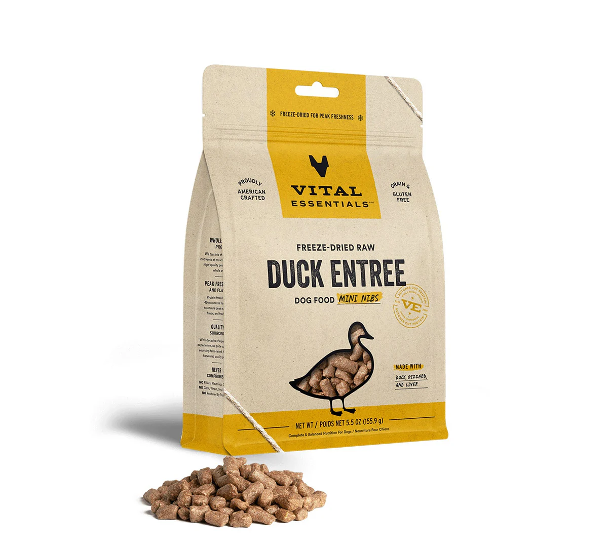 Vital Essentials Freeze-Dried Duck Mini Nibs Dog Food 5.5oz - Image 1