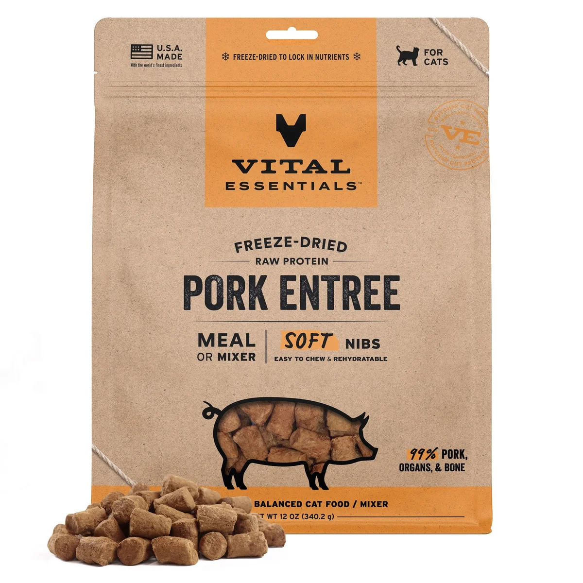 Vital Essentials Freeze-Dried Raw Pork Entree & Mixer Cat Food Soft Nibs, 12 oz - Image 1