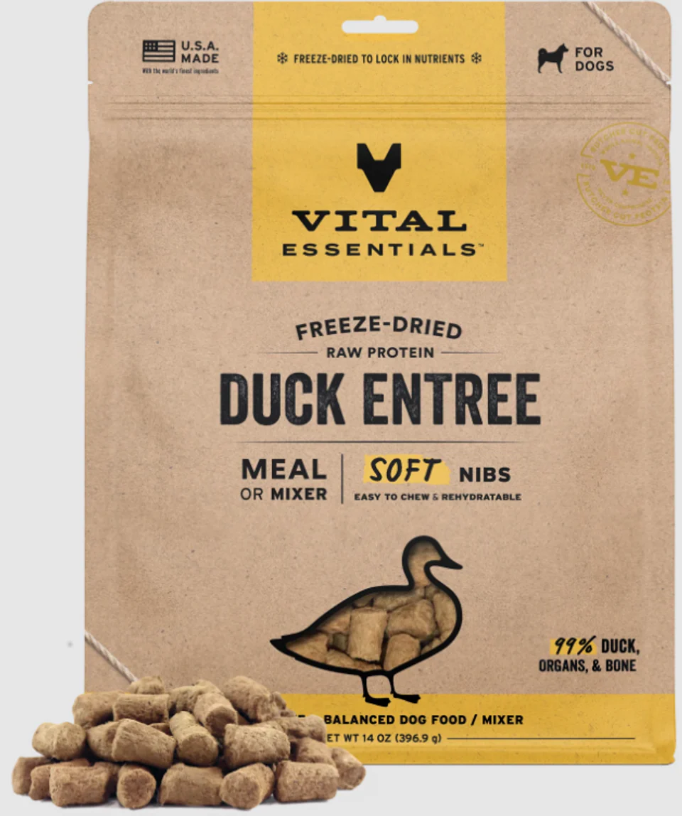 Vital Freeze-Dried Raw Duck Entree & Mixer Dog Food Soft Nibs 14oz - Image 1