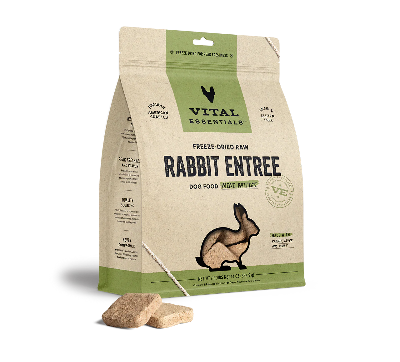 Vital Essentials Freeze-Dried Raw Entree Dog Food Mini Patties Rabbit 14oz - Image 1