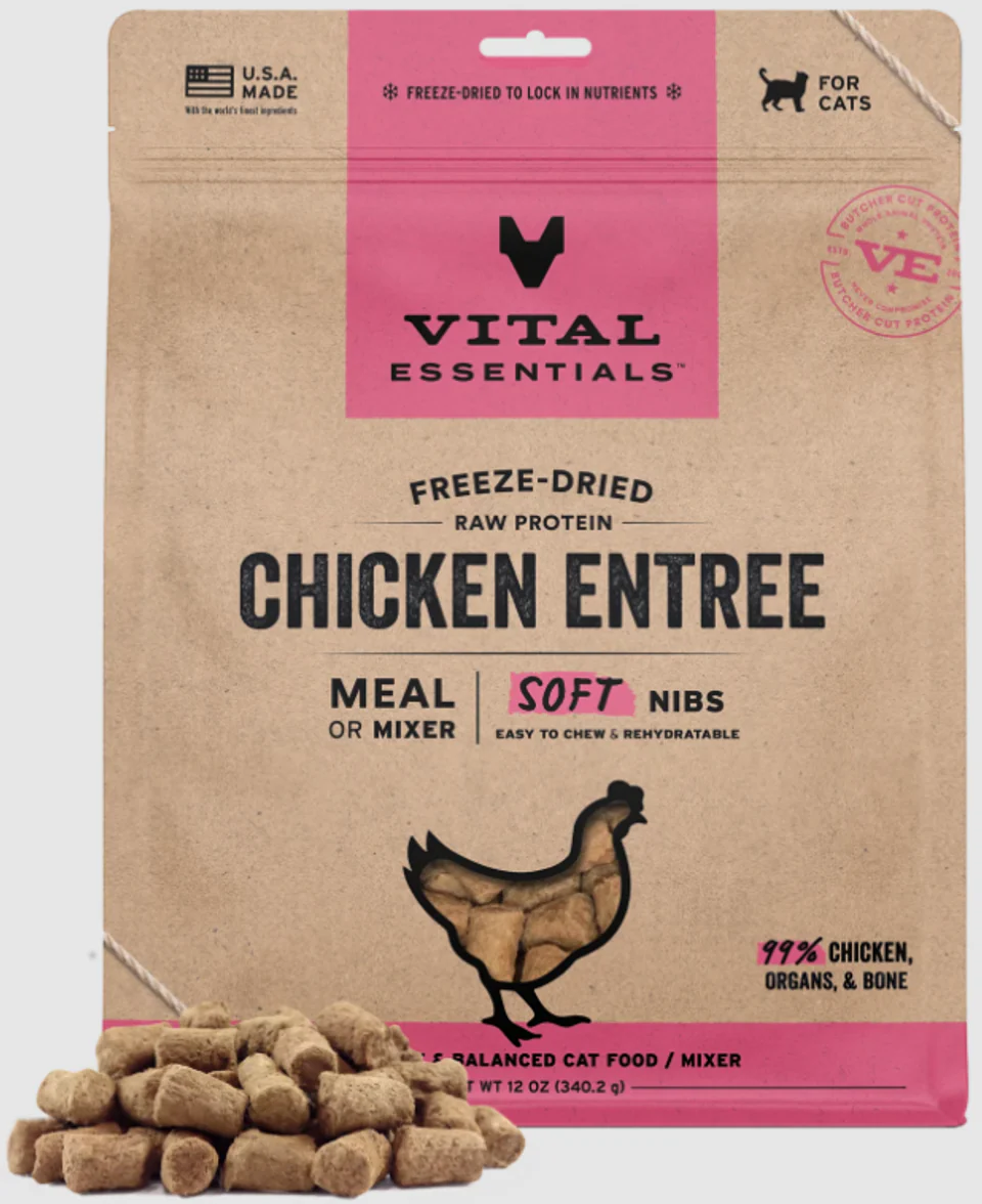 Vital Freeze-Dried Raw Chicken Entree & Mixer Cat Food Soft Nibs 12oz - Image 1